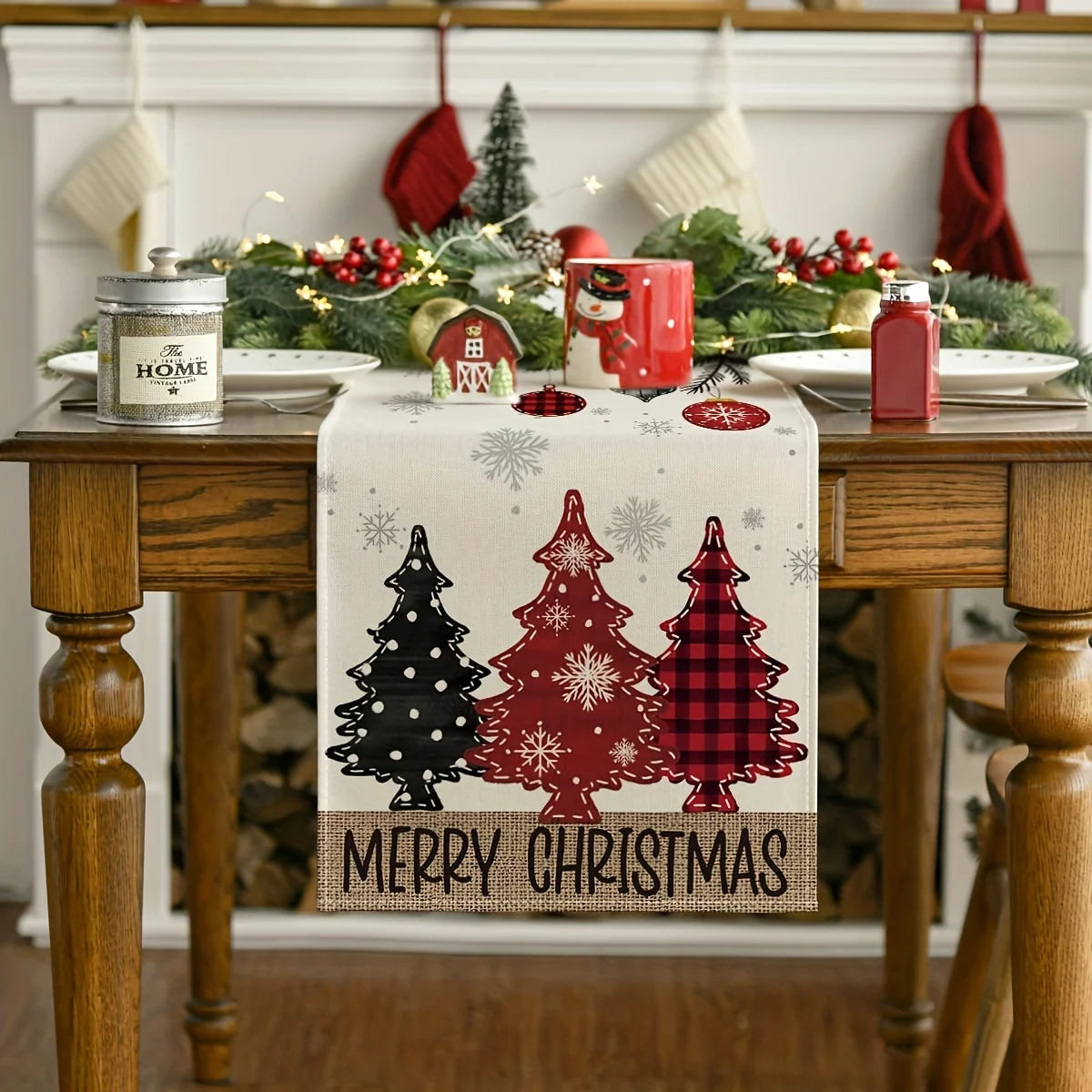 Christmas Table Runner with Snowflake & Pine