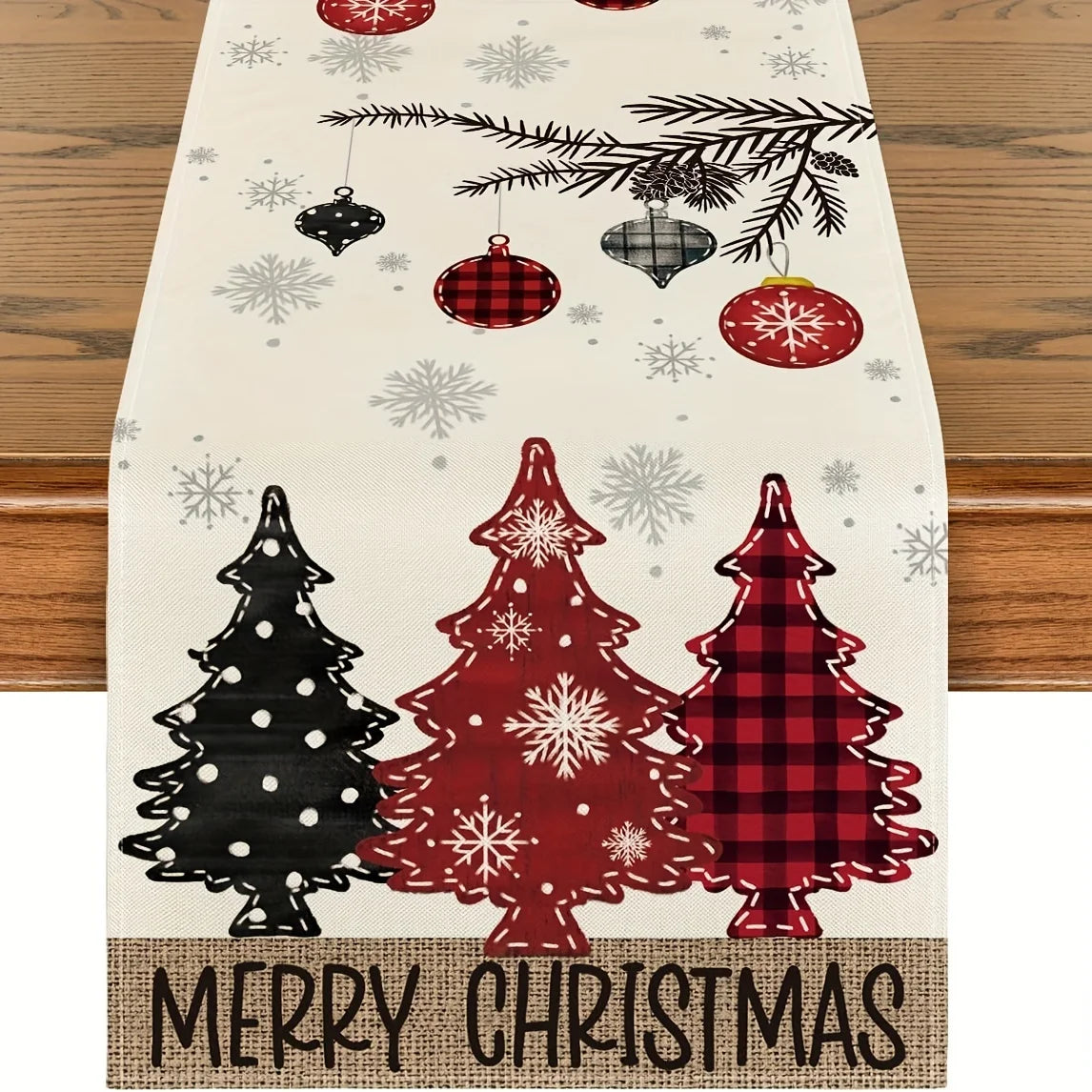 Christmas Table Runner with Snowflake & Pine