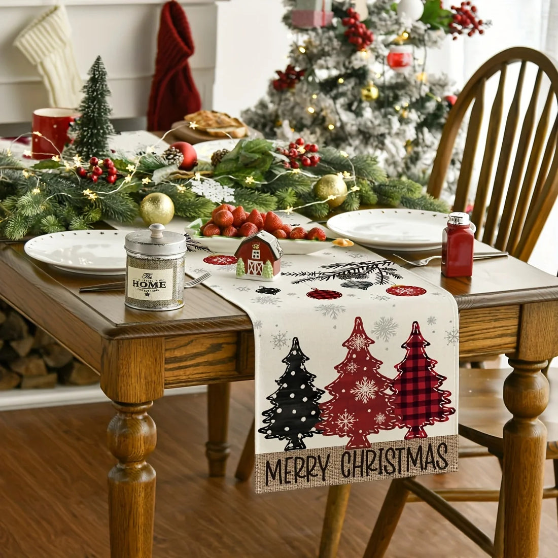 Christmas Table Runner with Snowflake & Pine