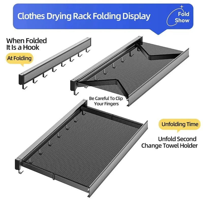 Foldable Telescopic Clothes Rack with Hooks