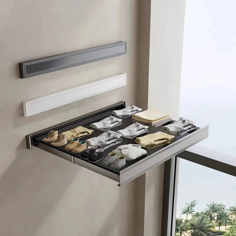 Foldable Telescopic Clothes Rack with Hooks