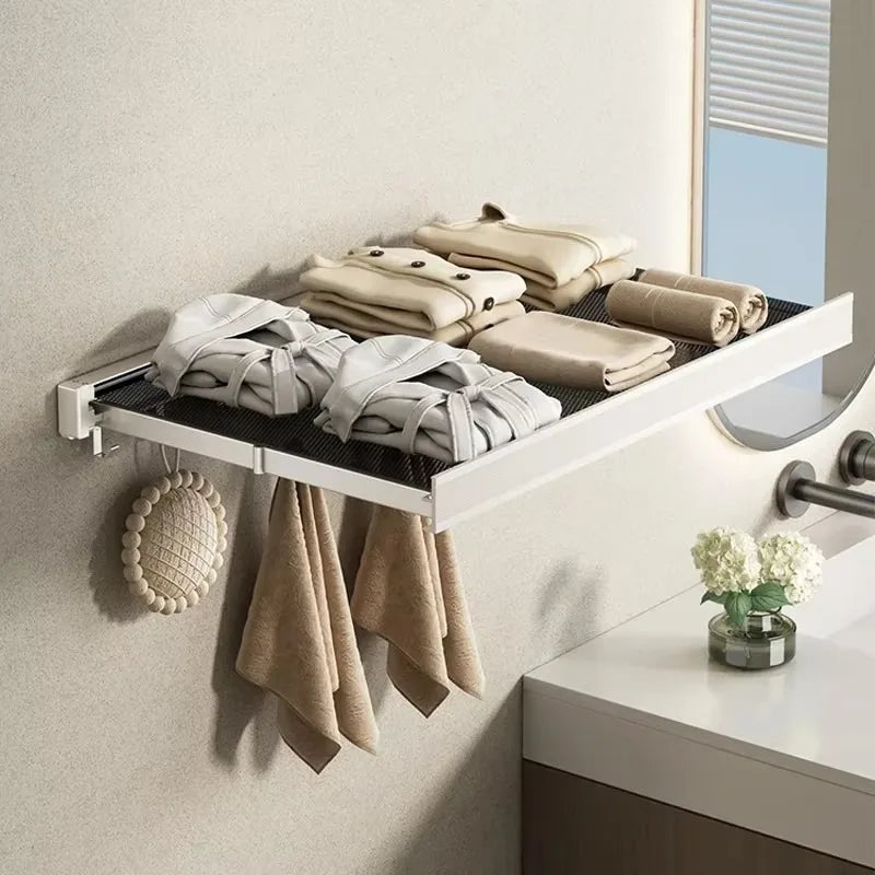 Foldable Telescopic Clothes Rack with Hooks