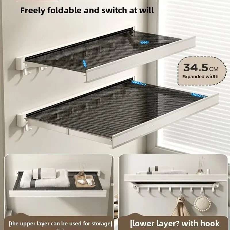 Foldable Telescopic Clothes Rack with Hooks