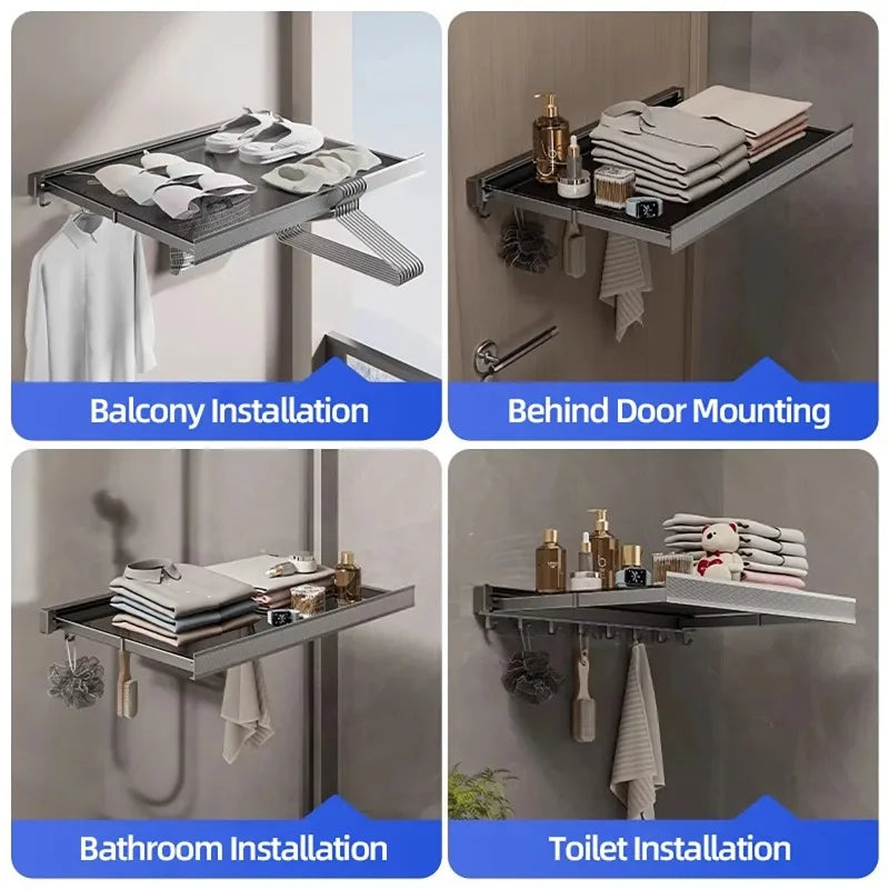 Foldable Telescopic Clothes Rack with Hooks