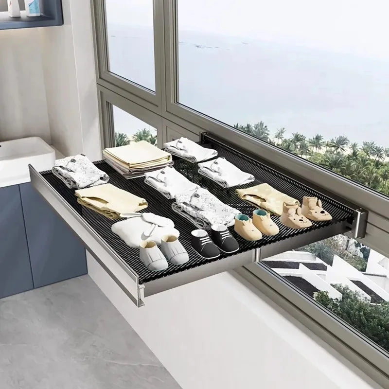 Foldable Telescopic Clothes Rack with Hooks